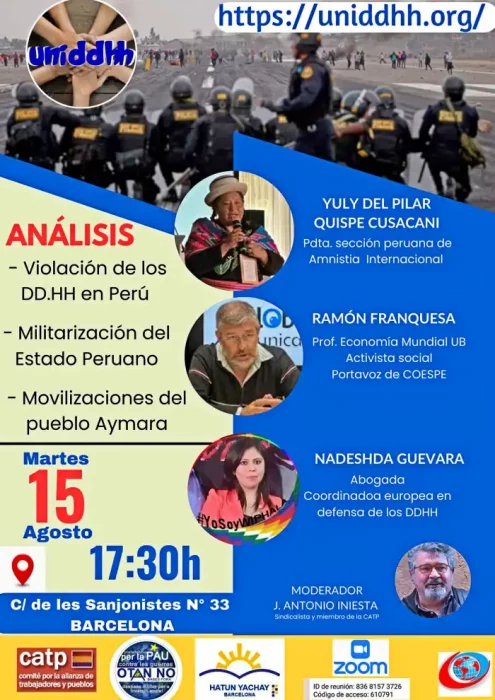 Debate sobre Perú en Barcelona el martes 15 de agosto