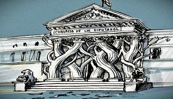 Dibujo portal Congreso de Diputados enmarañado