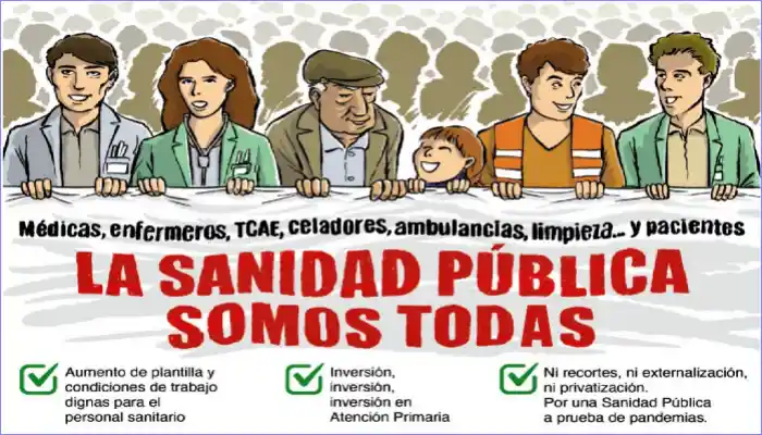 Cartel modificado en defensa de la sanidad pública
