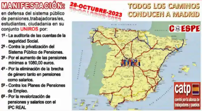Cartel llamamiento 28 octubre en madrid, con las reivindicaciones centrales