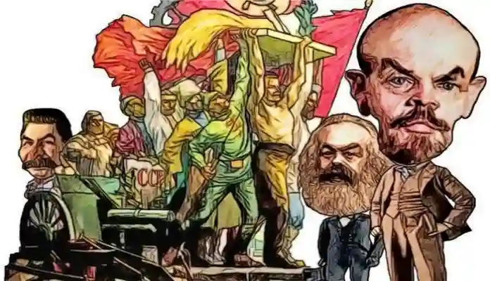 Dibujo de líderes marxistas y semblanza de la Internacional