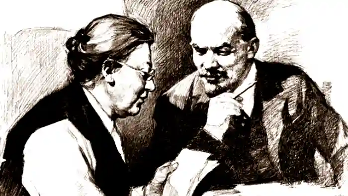 Dibujo de la época de Lenin en el tren a Moscú