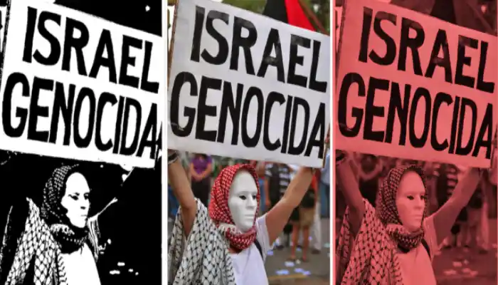 Composición carteles Israel genocida contra comercio de armas