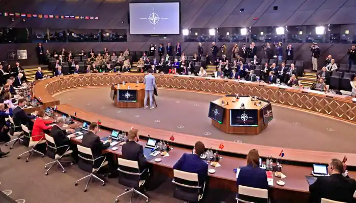 Mesa redonda del Consejo del Atlántico Norte con el formato de ministros de Asuntos Exteriores en la sede de la OTAN en Bruselas, el miércoles 3 de abril de 2024 [AP Photo/Geert Vanden Wijngaert]