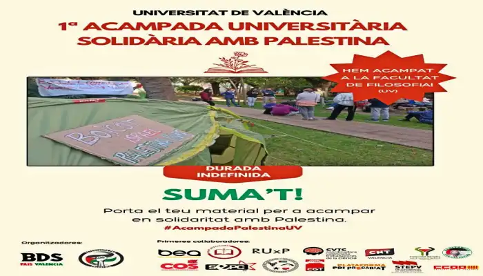 Estudiantes y organizaciones pro palestinas acampan en la Universitat de València