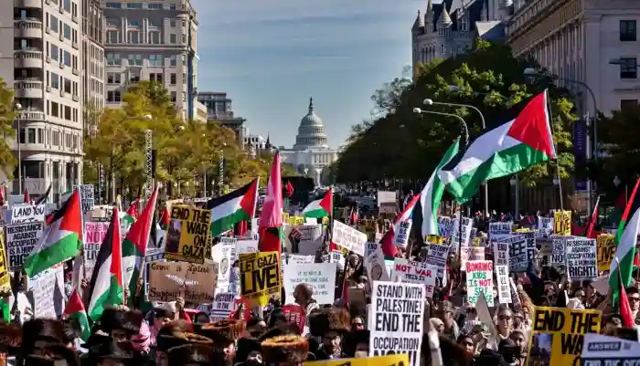 Manifestación estudiantil estadounidense en defensa de Palestina