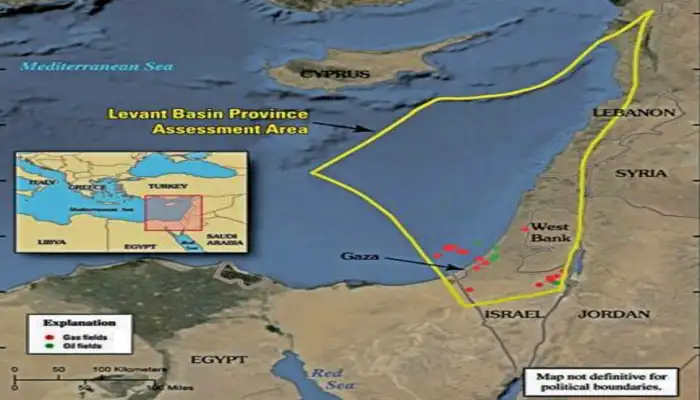 Mapa de yacimientos de gas junto a Palestina