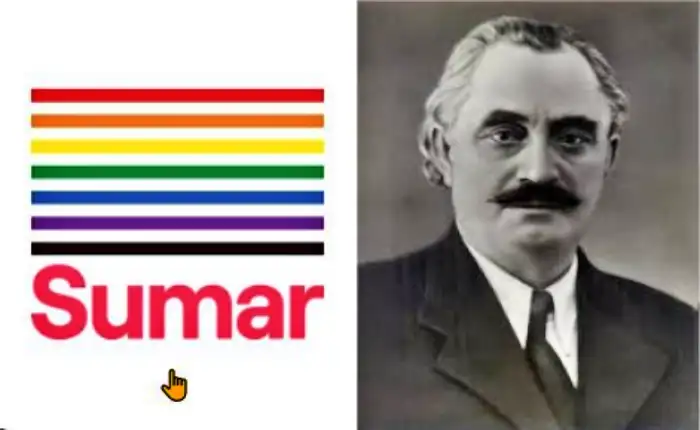 Composición foto de Dimitrow y logo de Sumar